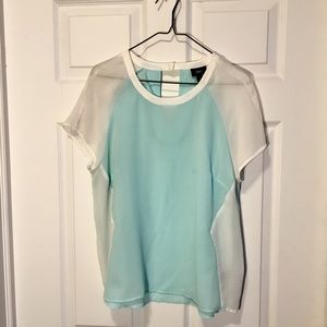 Sheer turquoise + white Mossimo Blouse, size large